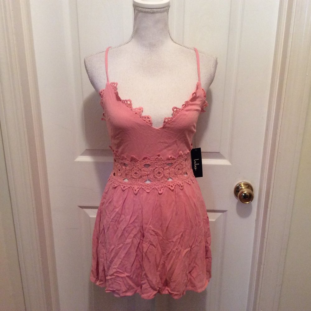 Lulu's Dress 0 Pink Spaghetti Strap Lace Inset New